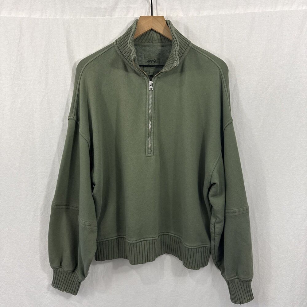 Aerie Suns Out 1/4 Zip Green Sweatshirt Womens Sz L Lounge Outdoor Casual
